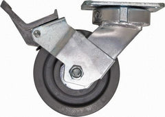 Caster Connection - 5" Diam x 2" Wide x 6-1/2" OAH Top Plate Mount Swivel Caster with Brake - Nylon, 1,250 Lb Capacity, Sealed Precision Ball Bearing, 4 x 4-1/2" Plate - All Tool & Supply