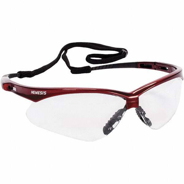 KleenGuard - Clear Lenses, Framed Safety Glasses - Anti-Fog, Scratch Resistant, Red Nylon Frame, Size Universal, Wrap Around - All Tool & Supply