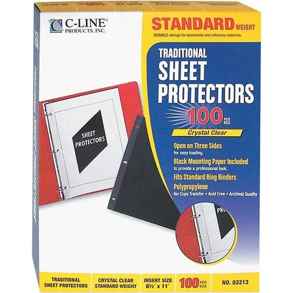 C-LINE - 100 Piece Clear Sheet Protectors-Ring Binder - 11" High x 8-1/2" Wide - All Tool & Supply