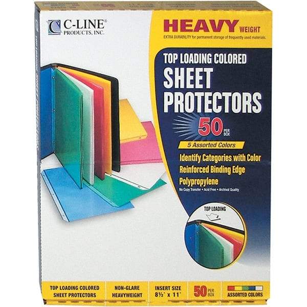 C-LINE - 50 Piece Assorted Colors Sheet Protectors-Ring Binder - 11" High x 8-1/2" Wide - All Tool & Supply