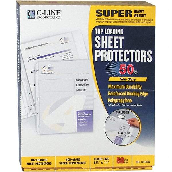 C-LINE - 50 Piece Clear Sheet Protectors-Ring Binder - 11" High x 8-1/2" Wide - All Tool & Supply