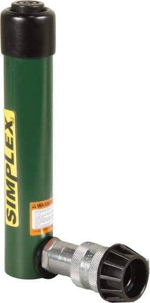 TK Simplex - 5-1/8" Stroke, 5 Ton Portable Hydraulic Single Acting Cylinder - 0.99 Sq In Effective Area, 4.97 Cu In Oil Capacity, 8.52 to 13.65" High, 1" Cyl Bore Diam, 1-1/8" Plunger Diam, 10,000 Max psi - All Tool & Supply