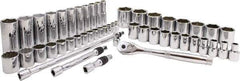 Proto - 50 Piece 3/8" & 1/2" Drive Chrome Finish Deep Well Socket Set - 6, 12 Points, 5/16" to 1-1/2" Range, Inch Measurement Standard - All Tool & Supply