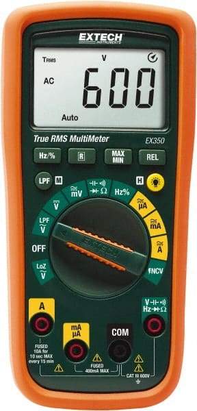 Extech - EX350, CAT III, 600 VAC/VDC, Digital True RMS Multimeter - 40 mOhm, Measures Voltage, Capacitance, Current, Frequency, Resistance - All Tool & Supply