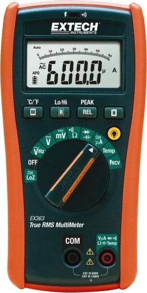 Extech - EX363, CAT IV, 1,000 VAC/VDC, Digital True RMS Multimeter - 40 mOhm, Measures Voltage, Capacitance, Frequency, Resistance - All Tool & Supply