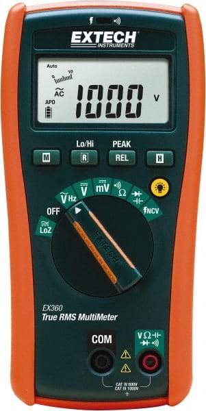 Extech - EX360, CAT IV, 1,000 VAC/VDC, Digital True RMS Multimeter - 40 mOhm, Measures Voltage, Capacitance, Frequency, Resistance - All Tool & Supply