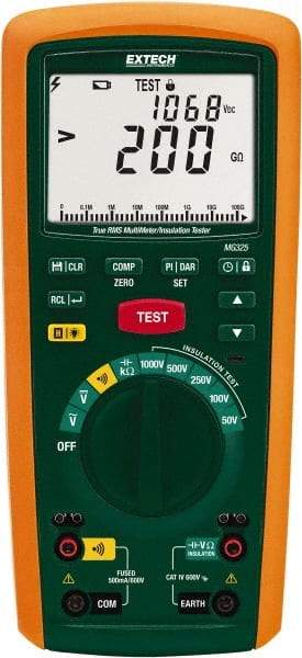 Extech - Digital LCD Display, 200,000 Megohm Electrical Insulation Resistance Tester & Megohmmeter - 600 Volt Max Test Voltage, Powered by AA Battery - All Tool & Supply