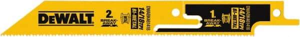 DeWALT - 6" Long x 1" Thick, Bi-Metal Reciprocating Saw Blade - Straight Profile, 14 to 18 TPI, Toothed Edge, Tang Shank - All Tool & Supply