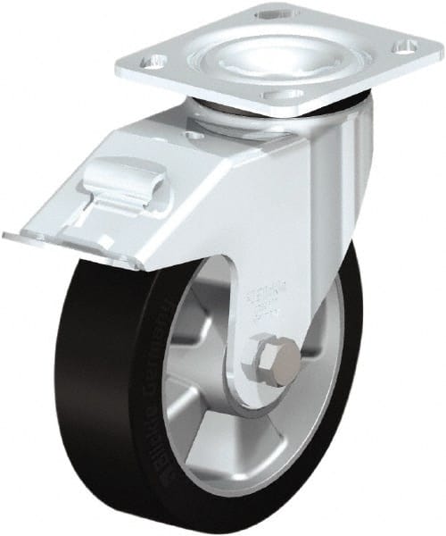 Swivel Top Plate Caster: Rubber, 6-5/16″ Wheel Dia, 2″ Wheel Width, 880 lb Capacity, 7-7/8″ OAH Rubber, 880 Lb Capacity, Ball Bearing, 4 x 4-1/2″ Plate