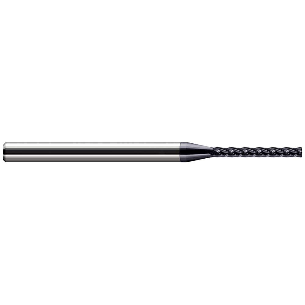 Corner Radius End Mill: 0.1″ Dia, 0.8″ LOC, 0.01″ Radius, 4 Flutes, Solid Carbide 2-1/2″ OAL, 1/8″ Shank Dia, 30 ° Helix, AlTiN Coated, Corner Radius End