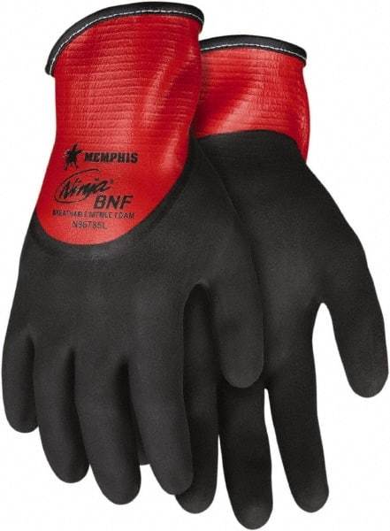 MCR Safety - Size L, ANSI Puncture Lvl 2, Abrasion Lvl 5, Cut & Puncture Resistant Gloves - Fully Coated Coated, Black/Red - All Tool & Supply