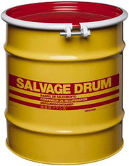 Made in USA - 20 Gallon Yellow with Red Cover Carbon Steel Open Head Drum - 19-1/4" High x 18-1/4" Diam - All Tool & Supply