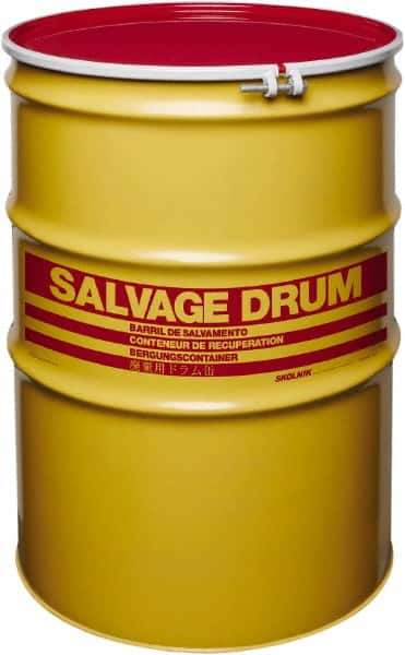 Made in USA - 110 Gallon Yellow with Red Cover Cylindrical Carbon Steel Open Head Drum - 41" High x 30" Diam - All Tool & Supply