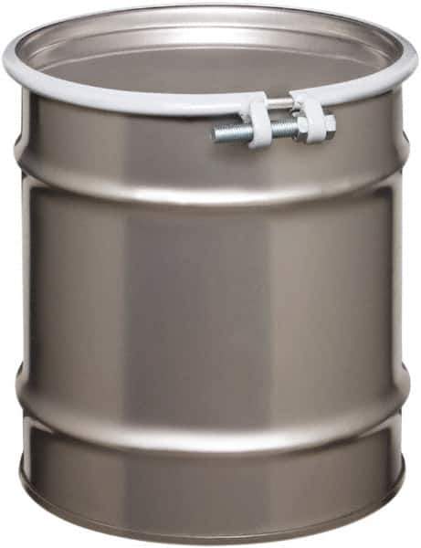 Made in USA - 10 Gallon Cylindrical Stainless Steel Open Head Drum - 17" High x 14" Diam - All Tool & Supply