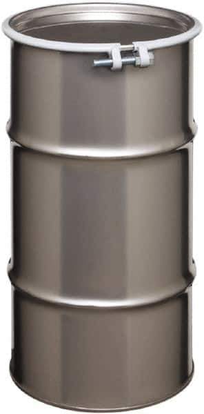 Made in USA - 16 Gallon Cylindrical Stainless Steel Open Head Drum - 27" High x 14" Diam - All Tool & Supply