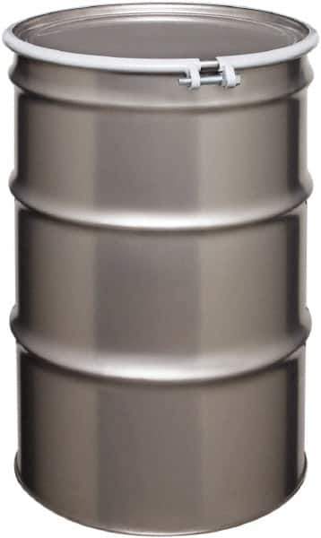 Made in USA - 55 Gallon Cylindrical Stainless Steel Open Head Drum - 33" High x 22-1/2" Diam - All Tool & Supply