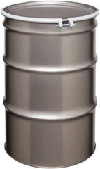 Made in USA - 55 Gallon Cylindrical Stainless Steel Open Head Drum - 33" High x 22-1/2" Diam - All Tool & Supply