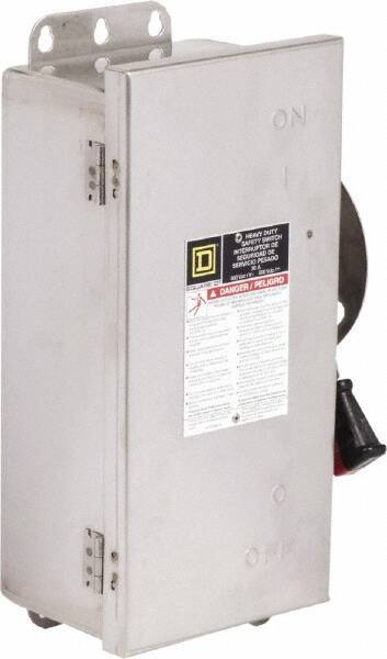 Square D - 30 Amp, 600 VAC/VDC, 3 Pole Fused Safety Switch - NEMA 12, 3, 3R, 4 & 4X, 7.5 hp at 480 VAC, 5 hp at 250 VDC (Single Phase), 20 hp at 600 VAC, 10 hp at 600 VDC (Triple Phase), 3PST Contact Form - All Tool & Supply