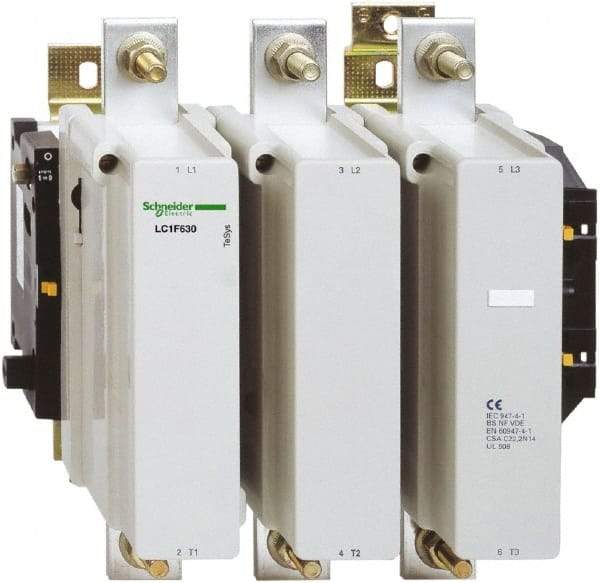 Schneider Electric - 3 Pole, 110 Coil VAC, 630 Amp at 440 VAC, Nonreversible IEC Contactor - Bureau Veritas, CCC, CSA, DNV, EN/IEC 60947-1, EN/IEC 60947-4-1, GL, JEM 1038, LROS, RINA, RMRoS, RoHS Compliant, UL Listed - All Tool & Supply