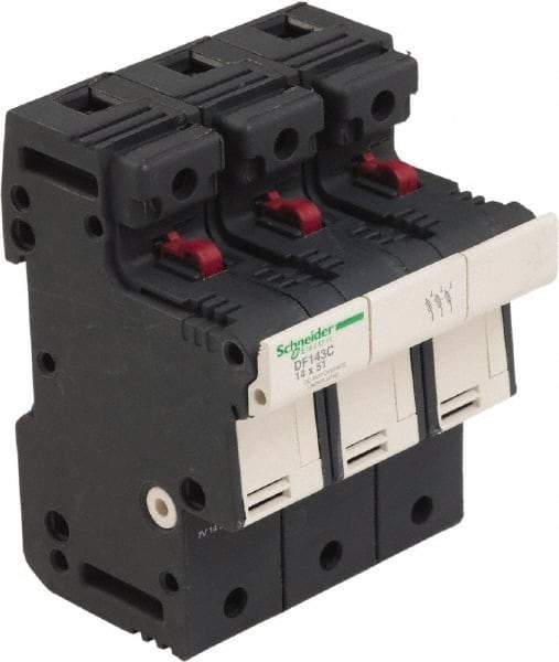 Schneider Electric - 3 Pole, 600 Volt, 50 Amp, DIN Rail Mount Fuse Holder - Compatible with 51mm Long x 70mm Wide and 14mm Diameter Fuse - All Tool & Supply