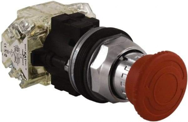 Schneider Electric - Extended Mushroom Head Pushbutton Switch Emergency Stop - Red, Round Button - All Tool & Supply