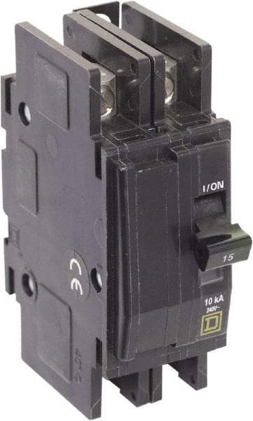 Square D - 15 Amp, 240 VAC, 2 Pole, Panel Mount Miniature Circuit Breaker - 14-2 AWG - All Tool & Supply