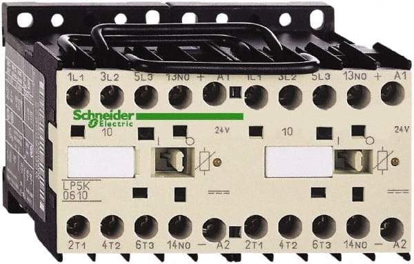 Schneider Electric - 3 Pole, 24 Coil VDC, 12 Amp at 440 VAC, 16 Amp at 690 VAC and 20 Amp at 440 VAC, Reversible IEC Contactor - BS 5424, CSA, IEC 60947, NF C 63-110, RoHS Compliant, UL Listed, VDE 0660 - All Tool & Supply