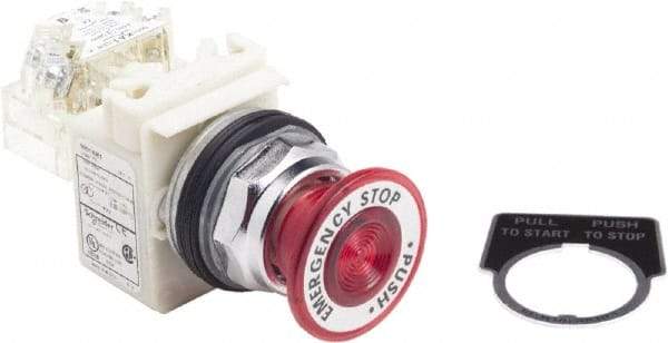 Schneider Electric - 30mm Mount Hole, Extended Straight, Pushbutton Switch with Contact Block - Red Pushbutton, Maintained (MA) - All Tool & Supply