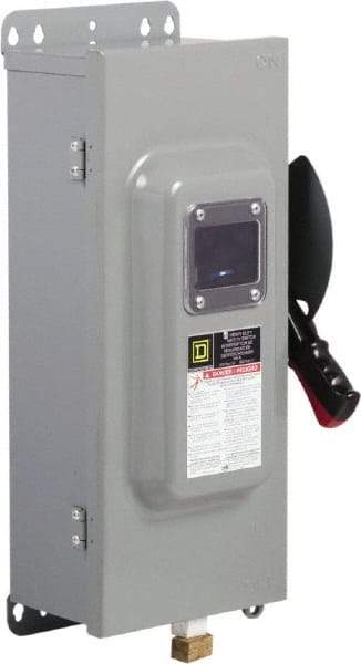 Square D - 100 Amp, 600 VAC/VDC, 3 Pole Fused Safety Switch - NEMA 12 & 3R, 30 hp at 480 VAC (Single Phase), 75 hp at 600 VAC, 50 hp at 600 VDC (Triple Phase) - All Tool & Supply