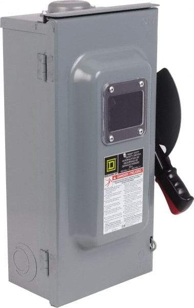 Square D - 60 Amp, 600 V, 3 Pole Nonfused Safety Switch - NEMA 3R, 1 & 3 Phase, 30 hp at 600 VAC (Single Phase), 60 hp at 60 VAC (Triple Phase), 3PST Contact Form - All Tool & Supply