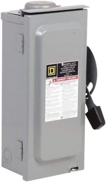 Square D - 60 Amp, 240 V, 2 Pole Fused Safety Switch - NEMA 3R, 10 hp at 240 VAC (Single Phase), 15 hp at 240 VAC (Triple Phase), DPST Contact Form - All Tool & Supply