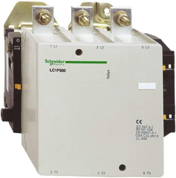 Schneider Electric - 3 Pole, 500 Amp at 440 VAC and 700 Amp at 440 VAC, Nonreversible IEC Contactor - Bureau Veritas, CCC, CSA, DNV, EN/IEC 60947-1, EN/IEC 60947-4-1, GL, JEM 1038, LROS, RINA, RMRoS, RoHS Compliant, UL Listed - All Tool & Supply