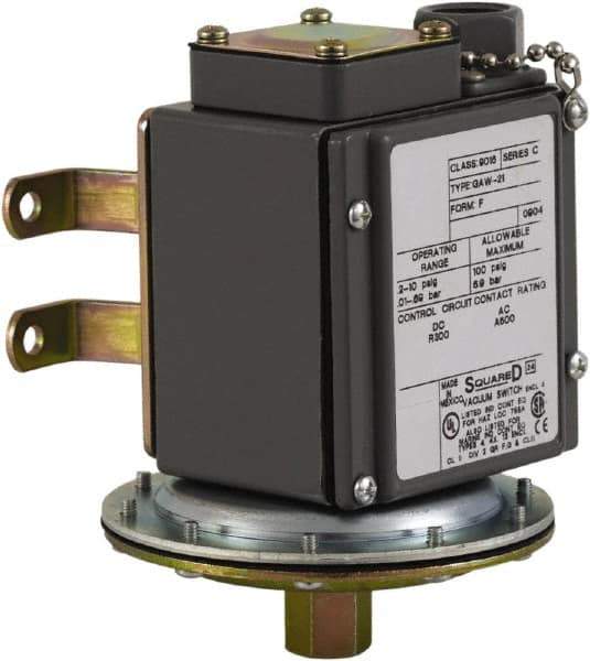 Square D - 4, 13 and 4X NEMA Rated, DPDT, 0.2 to 10 psi, Vacuum Switch Pressure and Level Switch - Adjustable Pressure, 120 VAC, 125 VDC, 240 VAC, 250 VDC, Screw Terminal - All Tool & Supply