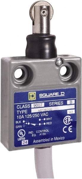 Square D - SPDT, NC/NO, Prewired Terminal, Roller Plunger Actuator, General Purpose Limit Switch - 1, 2, 4, 6, 6P NEMA Rating, IP67 IPR Rating, 80 Ounce Operating Force - All Tool & Supply