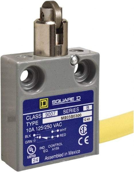 Square D - SPDT, NC/NO, 240 VAC, Prewired Terminal, Roller Plunger Actuator, General Purpose Limit Switch - 1, 2, 4, 6, 6P NEMA Rating, IP67 IPR Rating, 80 Ounce Operating Force - All Tool & Supply