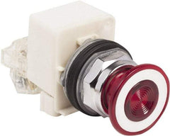 Schneider Electric - 30mm Mount Hole, Extended Straight, Pushbutton Switch with Contact Block - Red Pushbutton, Maintained (MA) - All Tool & Supply