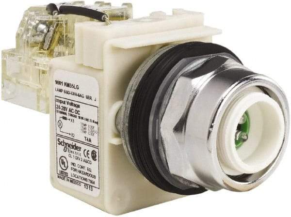 Schneider Electric - 24-28 VAC/VDC LED Push-to-Test Pilot Light - Screw Clamp Connector, 104mm OAL x 54mm Wide, Dust-tight, Oiltight, Shock Resistant, Vibration Resistant, Watertight - All Tool & Supply