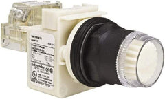 Schneider Electric - 30mm Mount Hole, Extended Straight, Pushbutton Switch with Contact Block - White Pushbutton, Momentary (MO) - All Tool & Supply