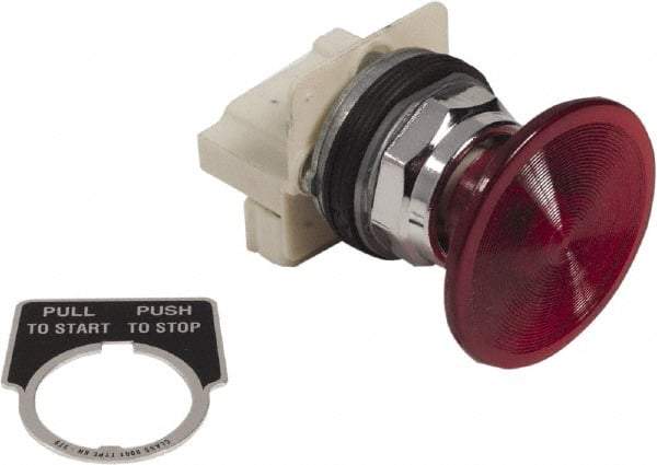 Schneider Electric - 1.18 Inch Mount Hole, Extended Straight, Pushbutton Switch Only - Round, Red Pushbutton, Illuminated, Maintained (MA), Weatherproof, Dust and Oil Resistant - All Tool & Supply