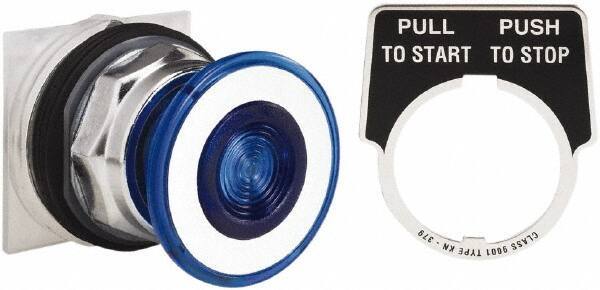 Schneider Electric - 30mm Mount Hole, Extended Mushroom Head, Pushbutton Switch Only - Round, Blue Pushbutton, Maintained (MA) - All Tool & Supply