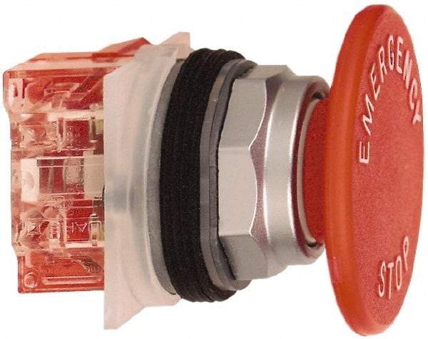 Schneider Electric - 30mm Mount Hole, Extended Straight, Pushbutton Switch with Contact Block - Red Pushbutton, Momentary (MO) - All Tool & Supply