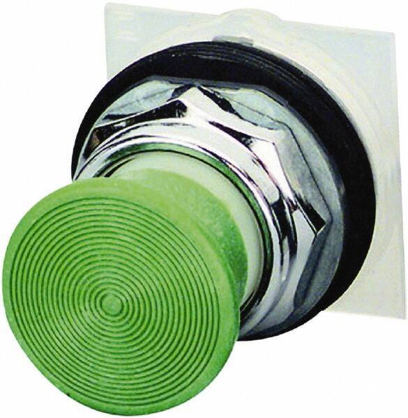 Schneider Electric - 1.18 Inch Mount Hole, Extended Straight, Pushbutton Switch Only - Round, Green Pushbutton, Momentary (MO), Weatherproof, Dust and Oil Resistant - All Tool & Supply