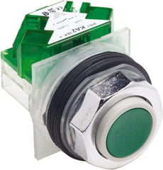 Schneider Electric - 30mm Mount Hole, Extended Straight, Pushbutton Switch with Contact Block - Green Pushbutton, Momentary (MO) - All Tool & Supply