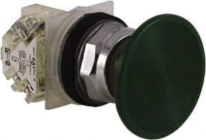 Schneider Electric - 30mm Mount Hole, Extended Straight, Pushbutton Switch with Contact Block - Green Pushbutton, Momentary (MO) - All Tool & Supply