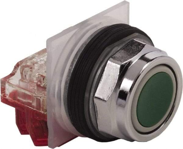 Schneider Electric - 30mm Mount Hole, Extended Straight, Pushbutton Switch with Contact Block - Green Pushbutton, Momentary (MO) - All Tool & Supply