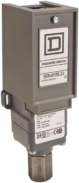 Square D - 1 NEMA Rated, SPDT, 170 to 5,600 psi, Electromechanical Pressure and Level Switch - Adjustable Pressure, 120 VAC at 6 Amp, 125 VDC at 0.22 Amp, 240 VAC at 3 Amp, 250 VDC at 0.27 Amp, 1/4 Inch Connector, Screw Terminal, For Use with 9012G - All Tool & Supply