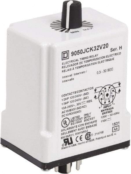 Square D - DPDT Time Delay Relay - 10 Contact Amp, 110 VDC & 120 VAC - All Tool & Supply