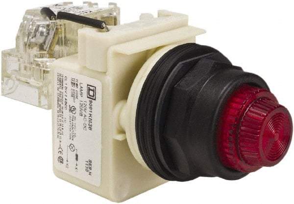 Schneider Electric - 120 V Red Lens Press-to-Test Indicating Light - Round Lens, Screw Clamp Connector, Corrosion Resistant, Dust Resistant, Oil Resistant - All Tool & Supply