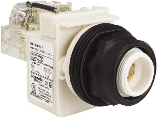 Schneider Electric - 28 V Yellow Lens LED Pilot Light - Round Lens, Screw Clamp Connector, 54mm OAL x 42mm Wide, Vibration Resistant - All Tool & Supply