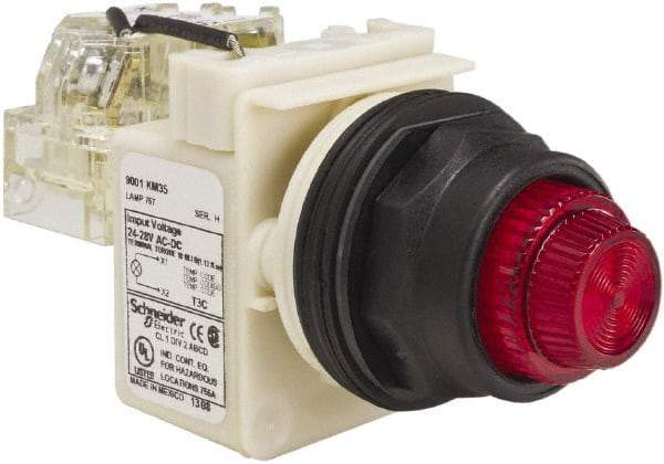 Schneider Electric - 24 V, 28 V Red Lens Press-to-Test Indicating Light - Round Lens, Screw Clamp Connector, Corrosion Resistant, Dust Resistant, Oil Resistant - All Tool & Supply